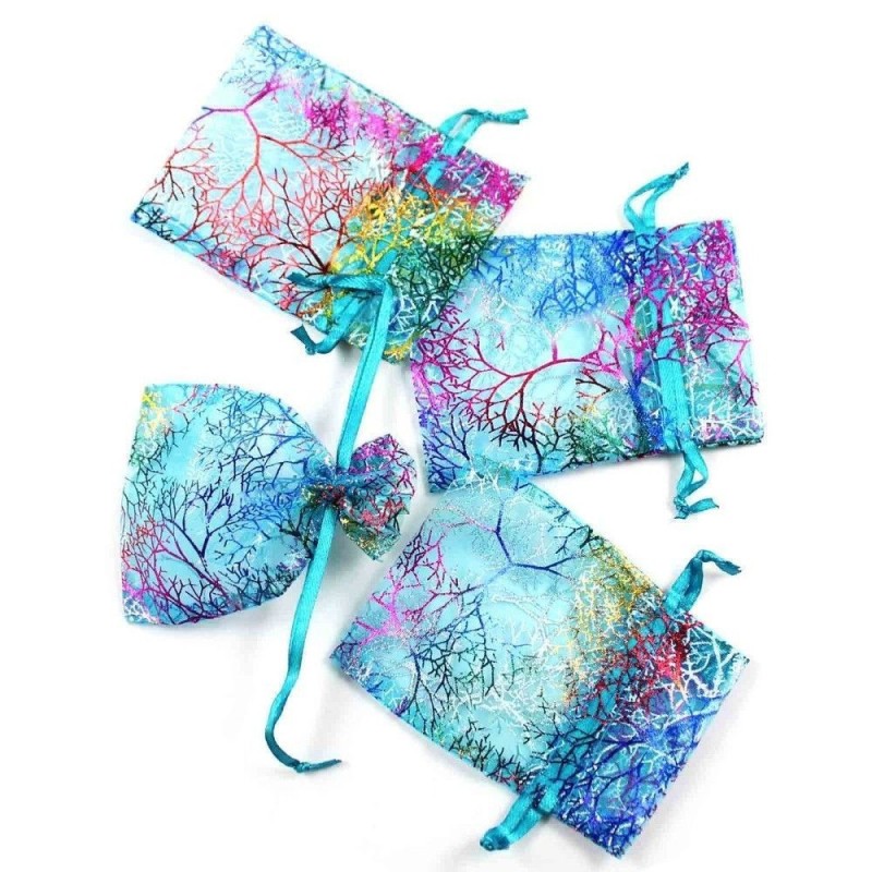 Organza bleu rose or : motifs arbres arabesques... et son petit cordonnet assortiMatériaux utilisés: OrganzaTrès jolies po