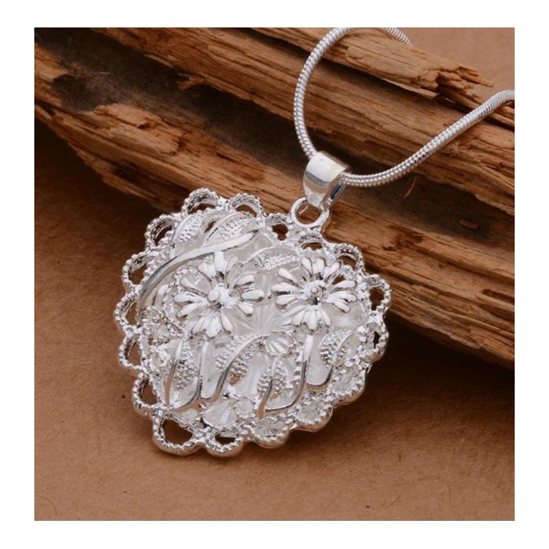 Coeur en dentelle Argent .925 - Collier pendentif élégant||Coeur en dentelle Argent .925 - Collier pendentif élégant