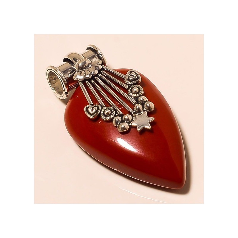 pendentif corail rouge ovale monture argent