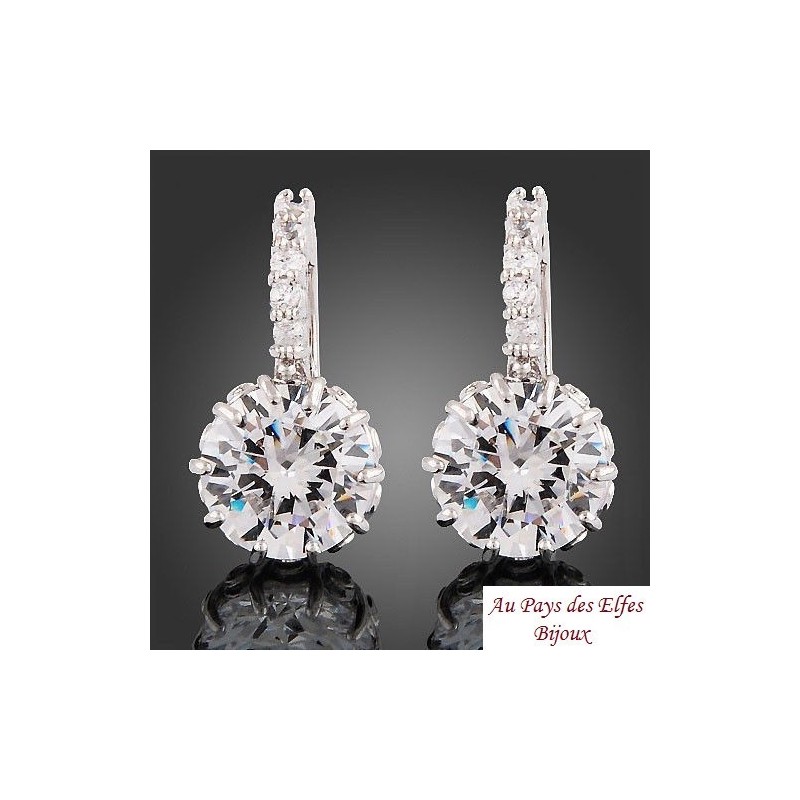 Boucles d'oreilles Cristal - Or blanc 18Ct. Éblouissante et belle