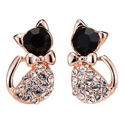 Boucles d'oreilles CHAT noir et strass||Boucles d'oreilles CHAT noir et strass||Boucles d'oreilles CHAT noir et strass