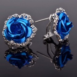 Boucles d'oreilles fleur rose : bleu electrique||Boucles d'oreilles fleur rose : bleu electrique