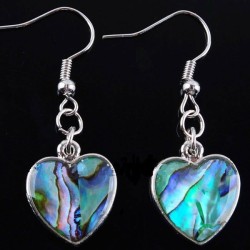 BRACELET COEUR en ABALONE  PAUA  + boucles d'oreilles coeur