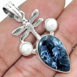 Pièce Créateur avec PIETERSITE NOIRE + PERLES / DRAGON - Argent MASSIF