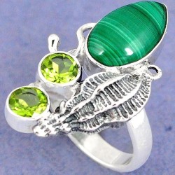 RARE Pièce Créateur avec MALACHITE & PERODOT - Argent MASSIF