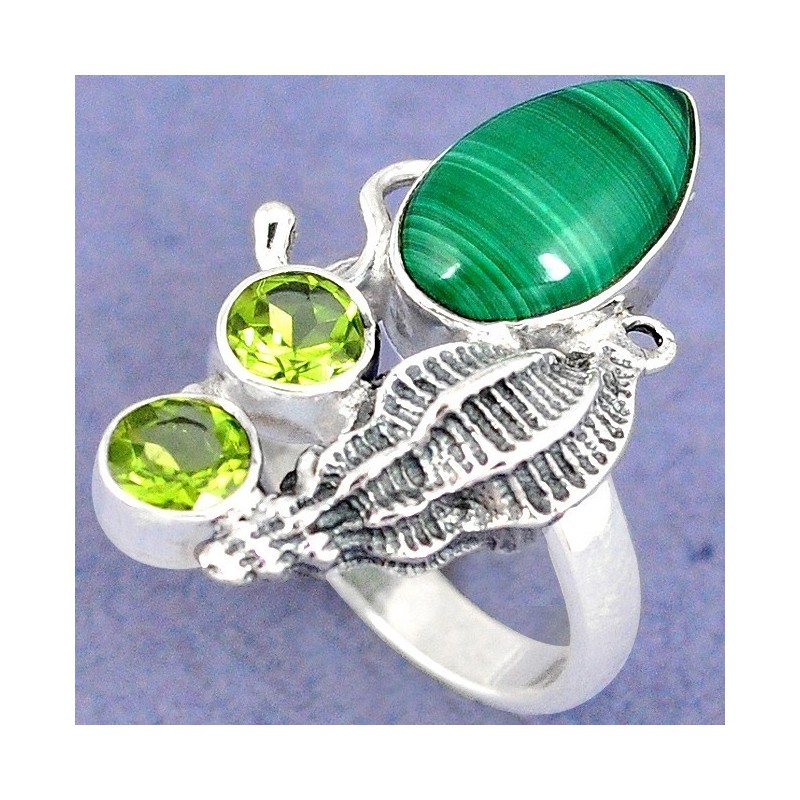 bague createur malachite peridot argent massif 925