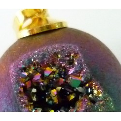 pendentif geode agate druzy titanisee quartz multicolore