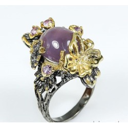 Bague Calcédoine Naturelle Argent 925 Multi-Tons