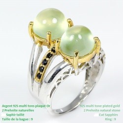 Bague Prehnite & Saphirs Argent 925 Plaqué Or – Pierre Naturelle