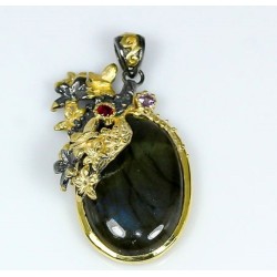 Pendentif Labradorite Améthyste Grenat – Pièce Créateur Argent 925