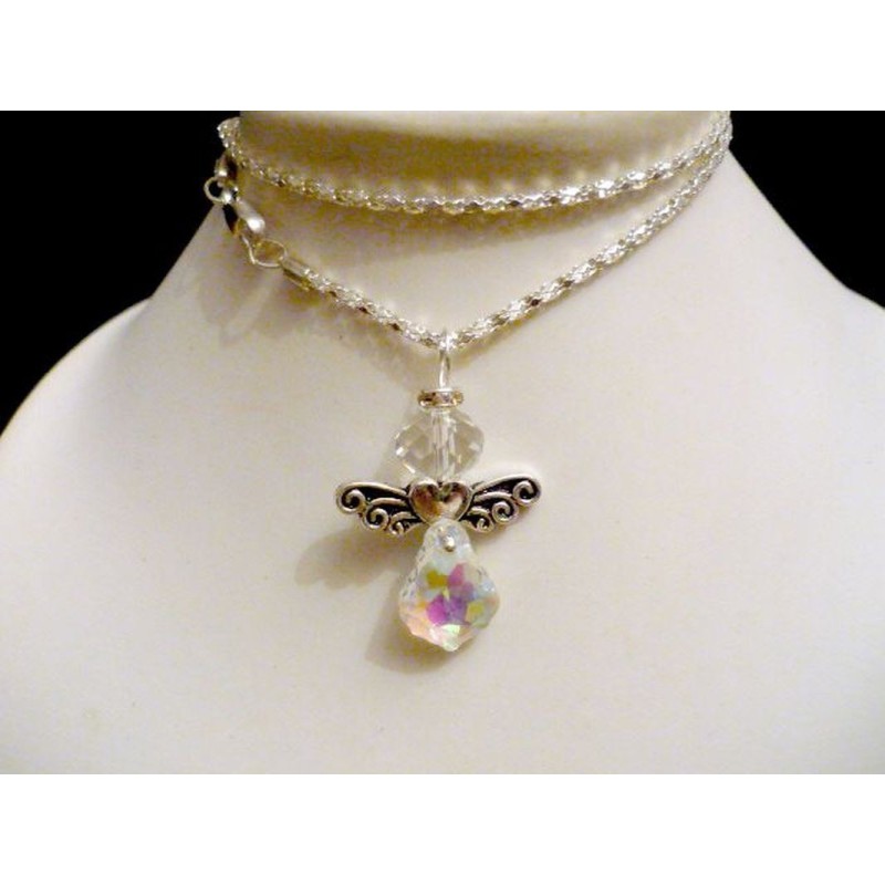 Ange cristal swarovski aurore boreal AB, 1cristal à facette pour la tête ainsi que sa couronne auréole.pendentif, porte clé, f