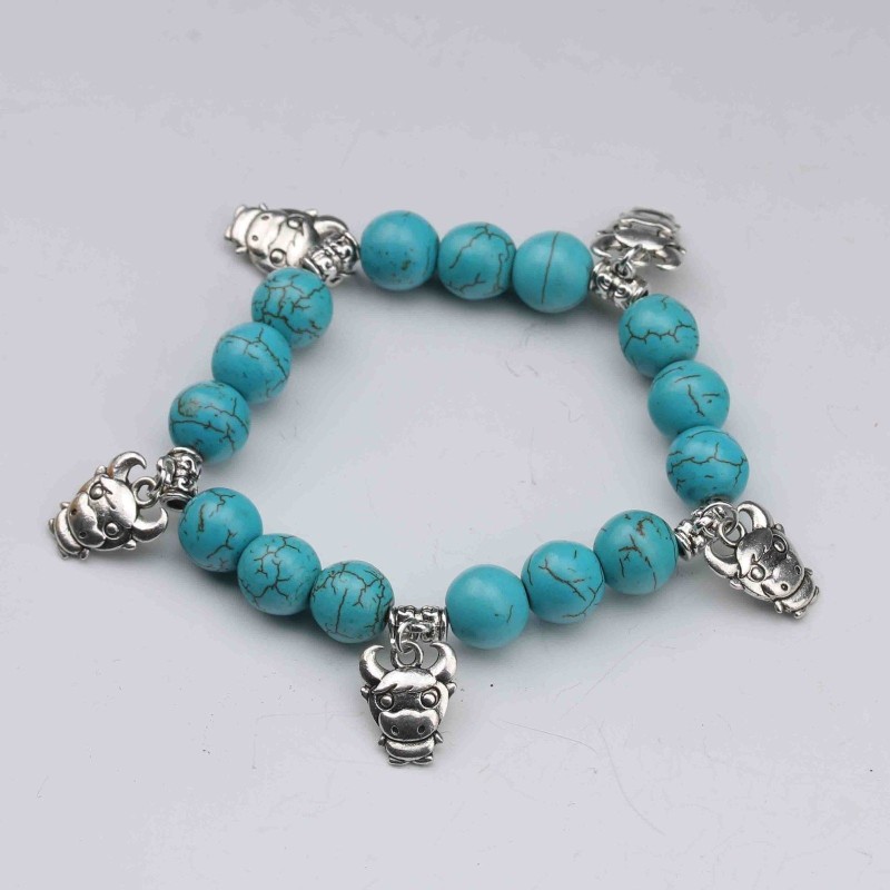 bracelet turquoise charmes argent tibetain stretch