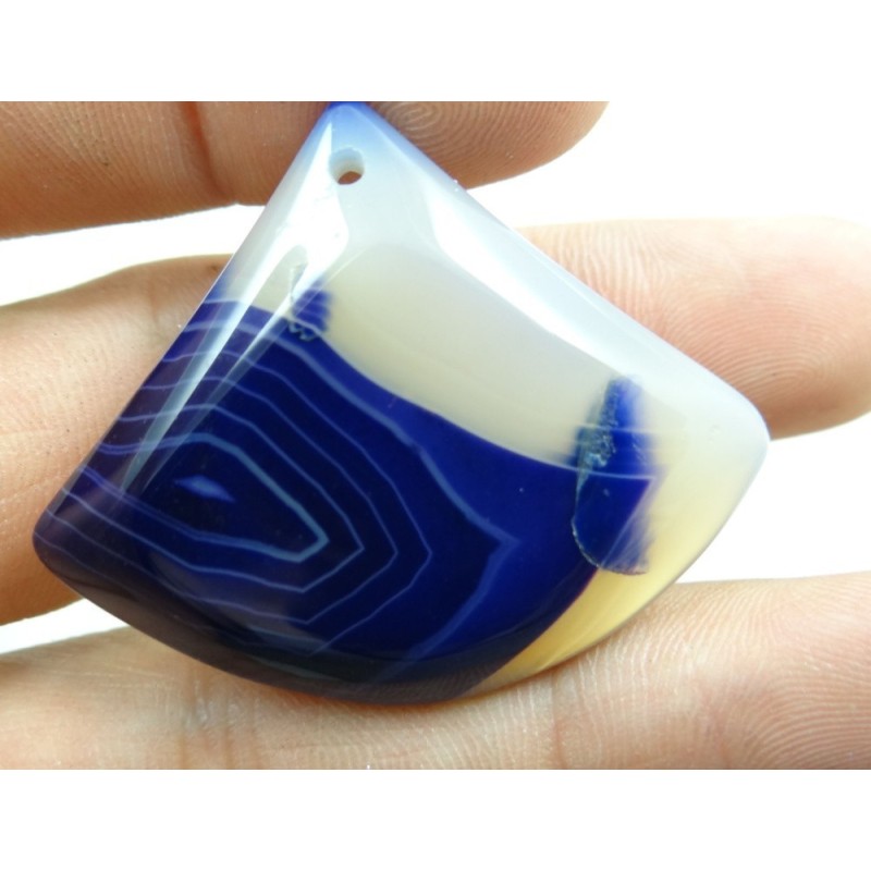 Pendentif en Agate ivoire et bleue – 38 x 45 mm