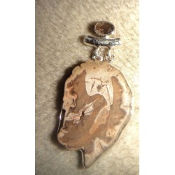 Pendentif Bois Pétrifié & Quartz Fumé – Argent 925