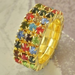 Bague stretch - Taille 7 - Plaqué or 9Ct. - Zirconium multicolor