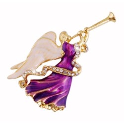 Ange Elfe Fée broche violette dorée avec sa trompette