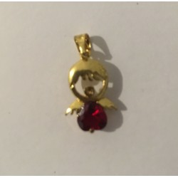 Pendentif Ange Plaqué Or et Zirconium Rouge