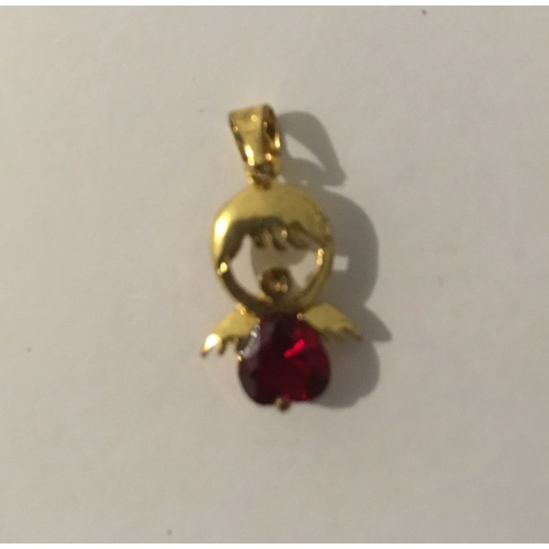 Pendentif Ange Plaqué Or et Zirconium Rouge