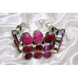 Parure Rubis facettés Argent 925 – Bracelet & Pendentif
