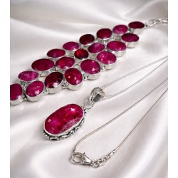 Parure Rubis facettés Argent 925 – Bracelet & Pendentif