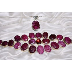 Parure Rubis facettés Argent 925 – Bracelet & Pendentif