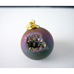 Pendentif Géode d’Agate Druzy Titanisée Multicolore