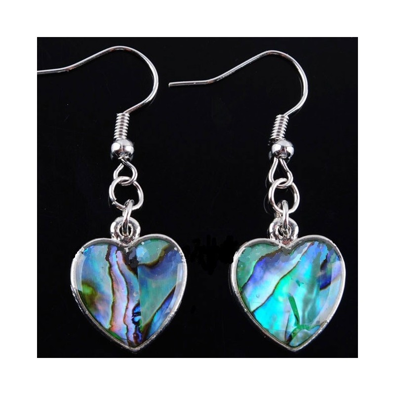Boucles d'oreilles en abalone paua sur métal argenté