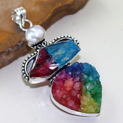 pendentif ametrine brute druzy multicolore perle naturelle argent 925
