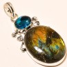 Labradorite & Topaze. Argent massif 925. Pendentif collier. Multicolore aux reflets chatoyant.