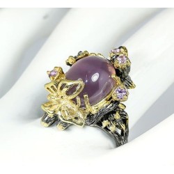 Bague Calcédoine Naturelle Argent 925 Multi-Tons