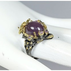 Bague Calcédoine Naturelle Argent 925 Multi-Tons