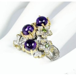 Bague Améthystes Naturelles Argent 925 Plaqué Or