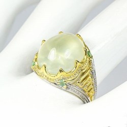Bague Prehnite & Émeraudes Argent 925 Plaqué Or