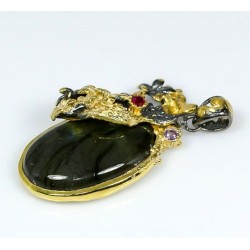 Pendentif Labradorite Améthyste Grenat – Pièce Créateur Argent 925