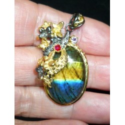 Pendentif Labradorite Améthyste Grenat – Pièce Créateur Argent 925