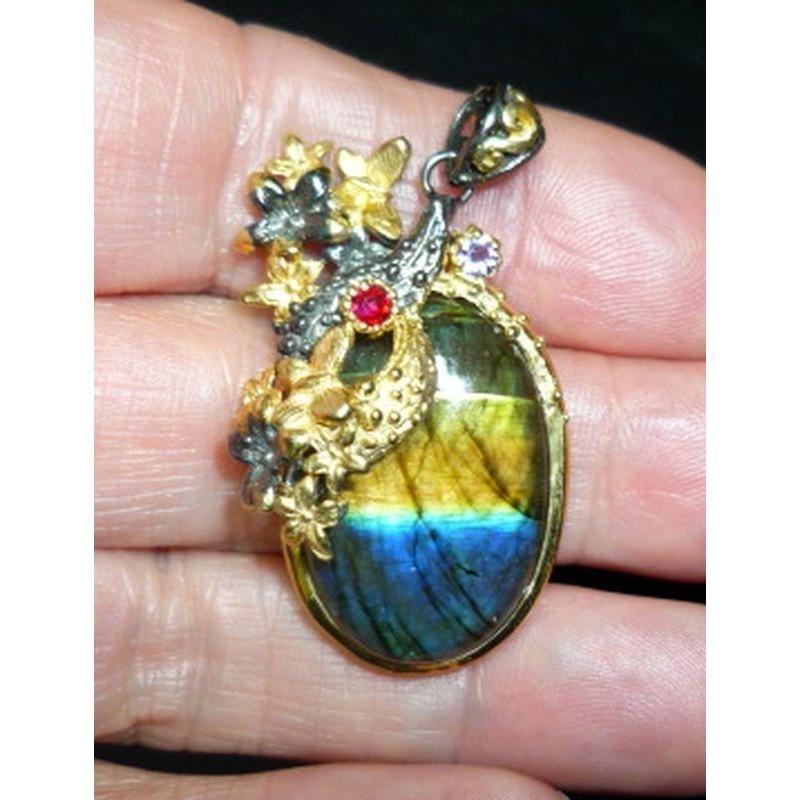 Pendentif Labradorite Améthyste Grenat – Pièce Créateur Argent 925