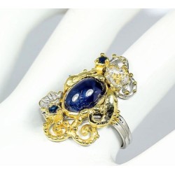 Bague Saphir Bleu Argent 925 Plaqué Or