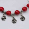 Bracelet Corail Rouge Charms Argent Tibétain