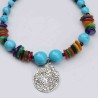 Bracelet Turquoise Multicolore Argent Tibétain Fait Main