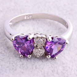 Bague Cœurs Améthyste et Topaze Blanche – Argent Massif 925