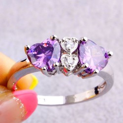 Bague Cœurs Améthyste et Topaze Blanche – Argent Massif 925