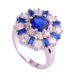 Bague Princesse diana fiançailles saphir bleu blanc topaze cz - AAA - Argent massif 925