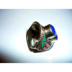  Turquoise.||Parure 3 pièces : Collier - Bague - Bracelet tibetain argent 925 : Corail