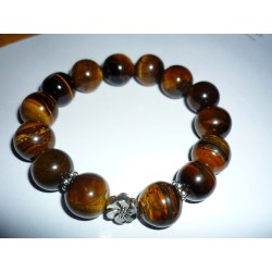 bracelet oeil de tigre naturel 14 mm perles rondes