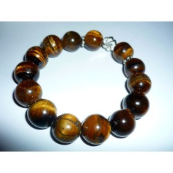 Bracelet aux 14 perles d'oeil du Tigre aux 14mm.- 14 perles.-14mm. - 2 petites couronnes métal.- 1 fleur métal. Bracelet stretch