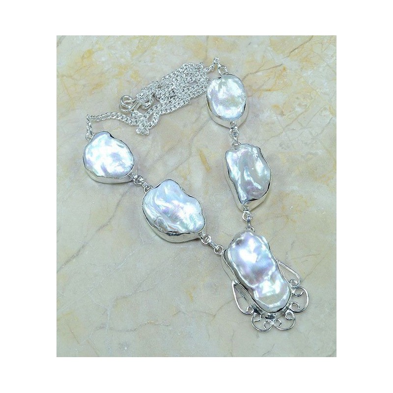 poinçon .925 sterling 5 belles NACRE COQUILLAGE monté en collier de toute beauté