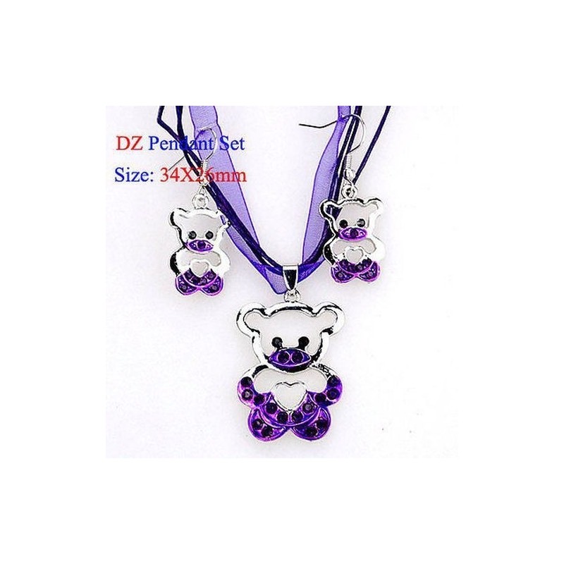 OURSON VIOLET Collier + boucles d'oreilles - Métal. pendentif