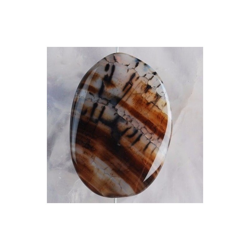 Perle pendentif AGATE VEINE DE DRAGON monté avec sa bélière