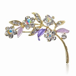 Broche - RAMEAU / BRANCHE très élégante : émail - strass + 4 strass "aurore boreale"