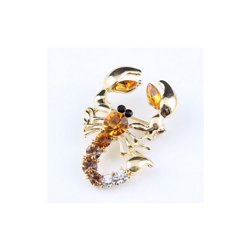 Broche en strass sur métal : Modèle SCORPION jaune orange